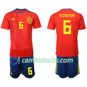 Camisolas de Futebol Espanha A. INIESTA 6 Criança Equipamento Principal 2019 Manga Curta